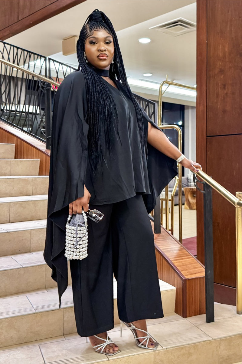 Elegant Black Wide-Leg Pants Set