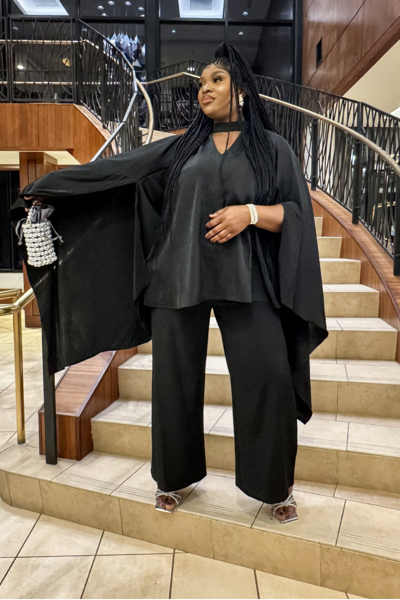 Elegant Black Wide-Leg Pants Set