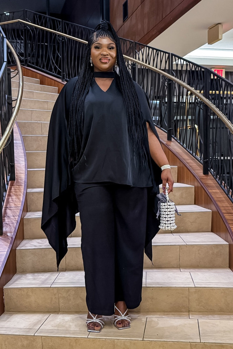 Elegant Black Wide-Leg Pants Set