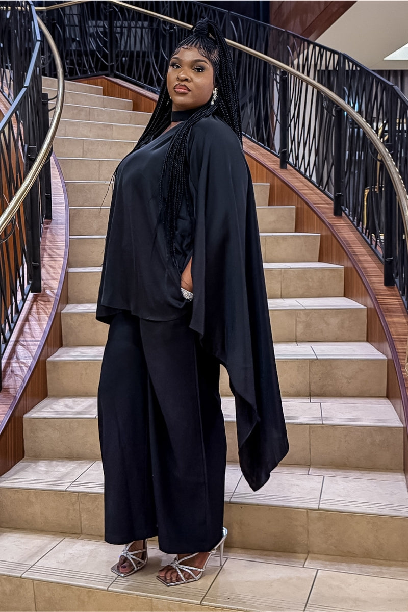 Elegant Black Wide-Leg Pants Set