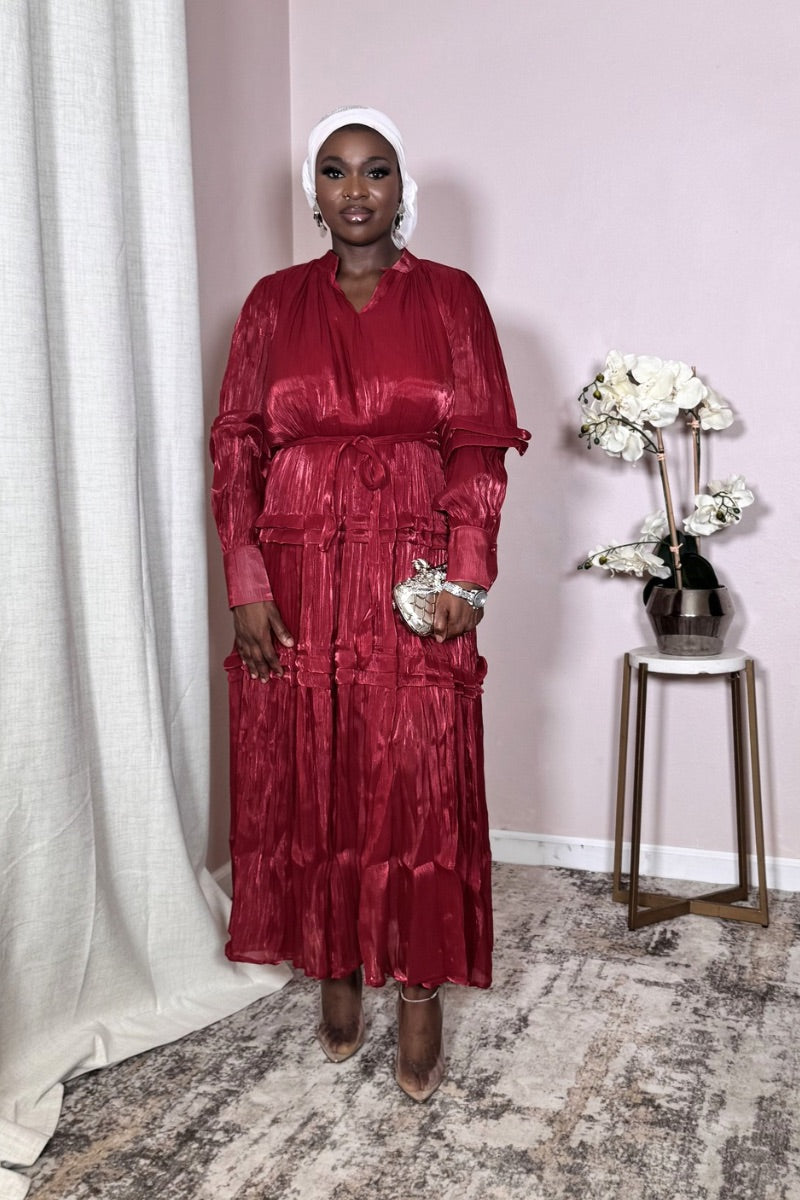 Red Tiered Chiffon Maxi Dress