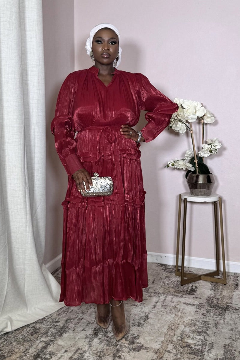 Red Tiered Chiffon Maxi Dress