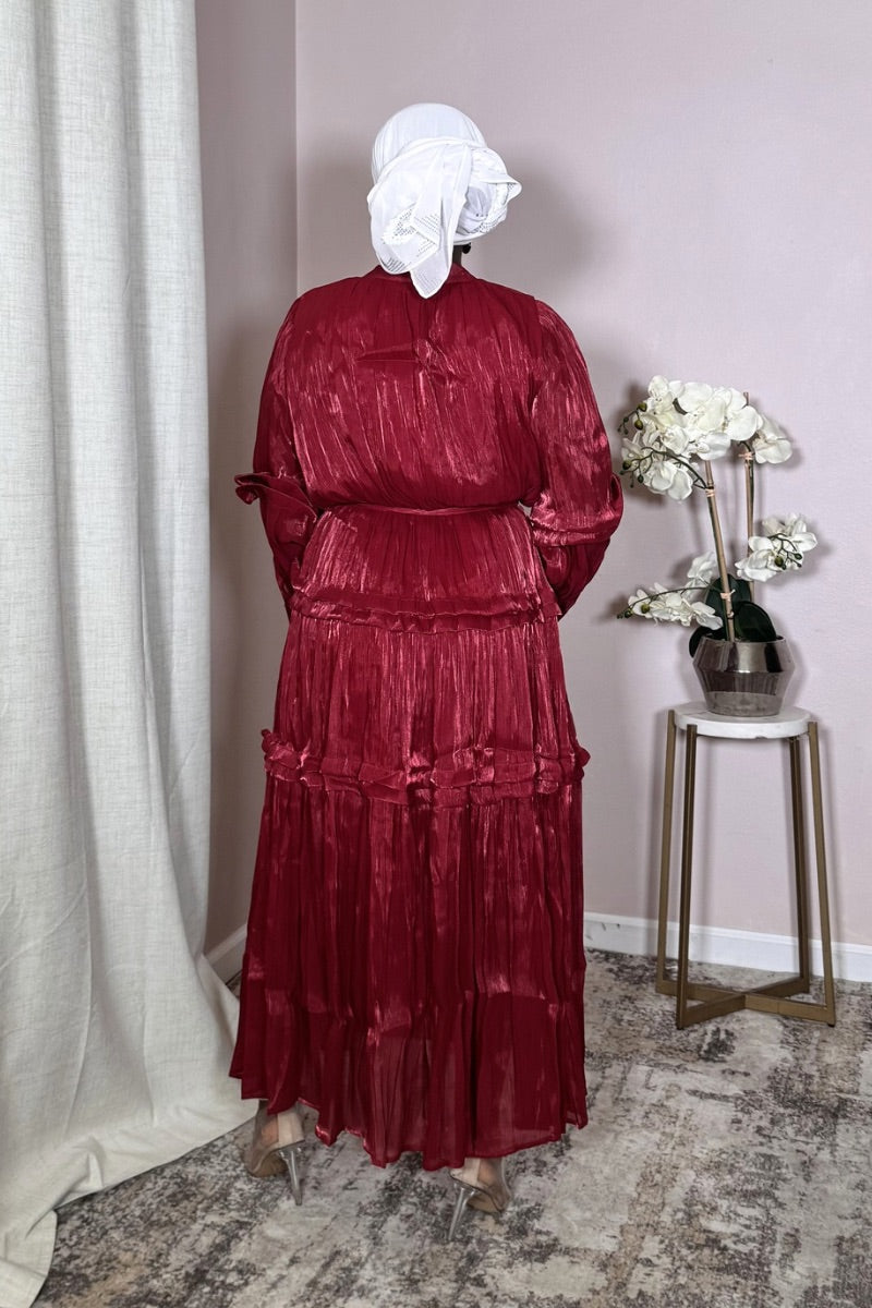 Red Tiered Chiffon Maxi Dress