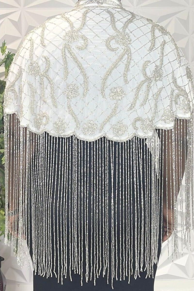 Gatsby crystal shawl hand beaded fringe. ladarocollection