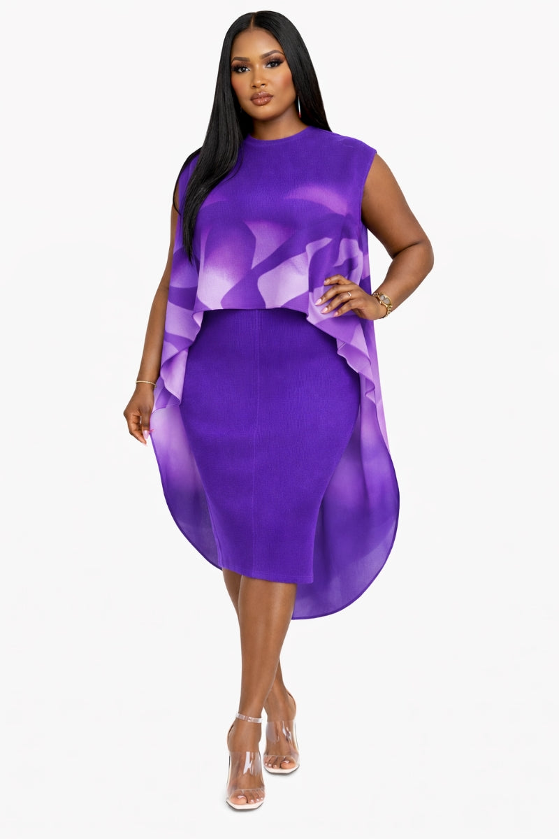Elegant Purple Layered Midi Dress – Modest Two Piece Style for Women