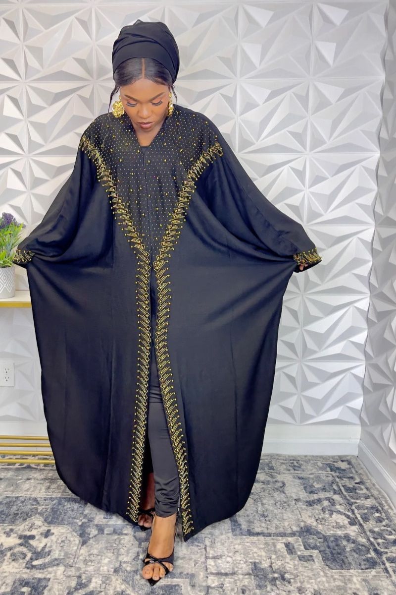 Luxury Crepe Robe Set with Embellishments & Head Tie