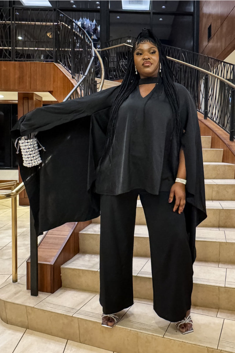Elegant Black Wide-Leg Pants Set