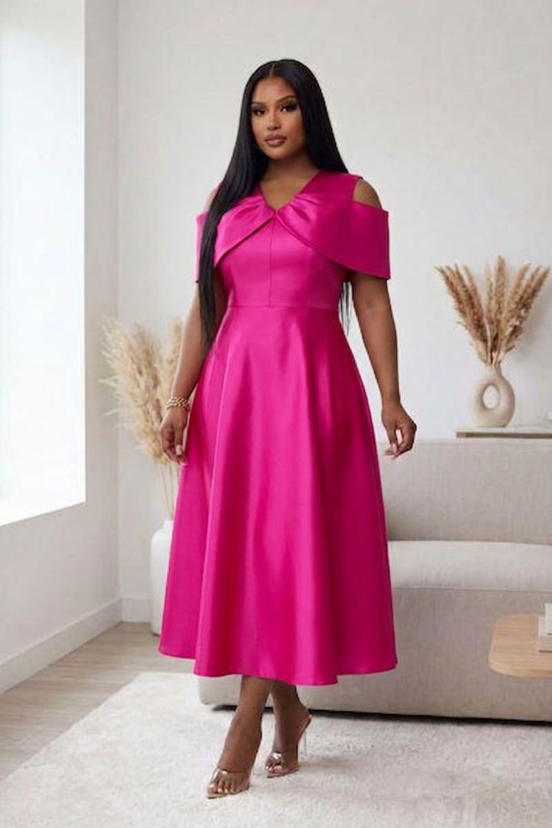 Elegant Fuchsia Modest Midi Dress for Church & Events, L