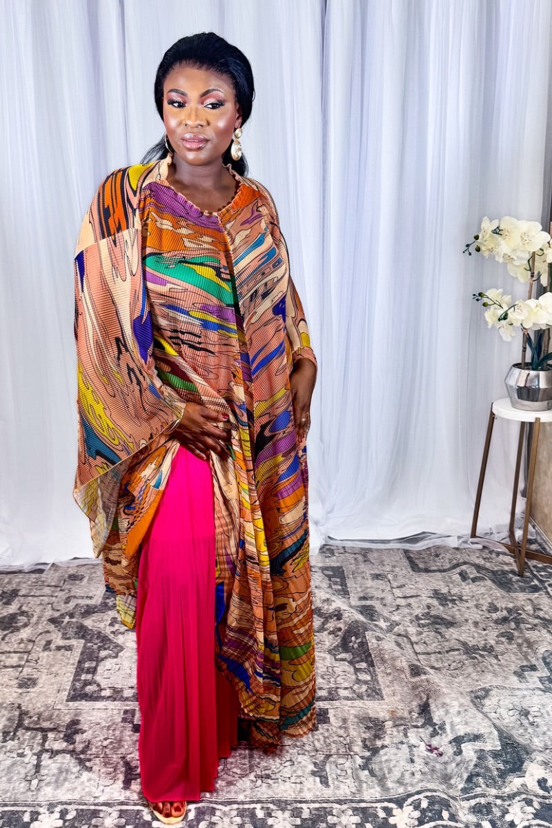 Sunset Flow – Pleated Abstract Print Two-Piece Set