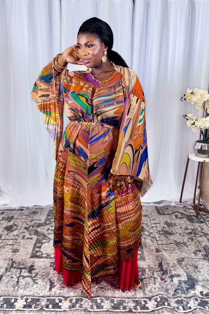 Sunset Flow – Pleated Abstract Print Two-Piece Set