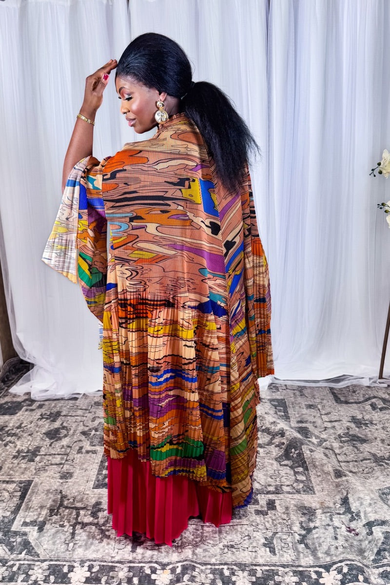 Sunset Flow – Pleated Abstract Print Two-Piece Set