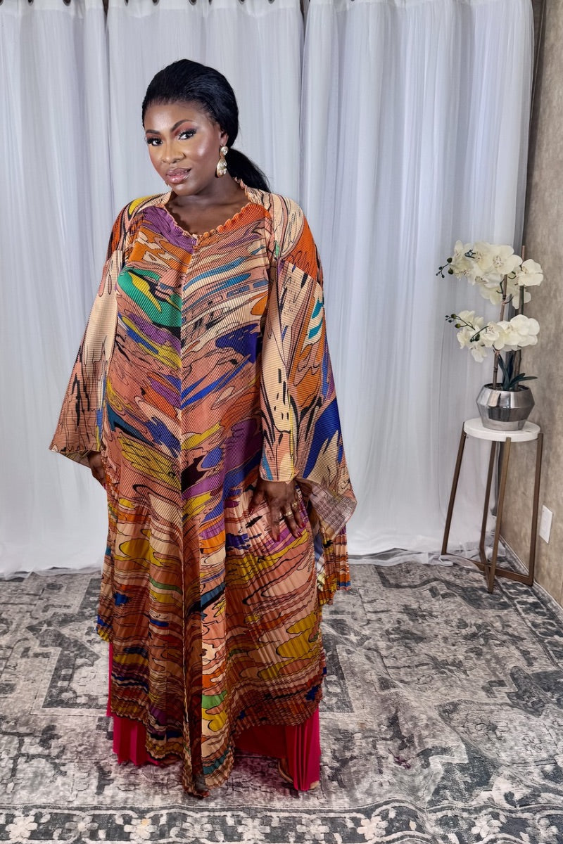 Sunset Flow – Pleated Abstract Print Two-Piece Set