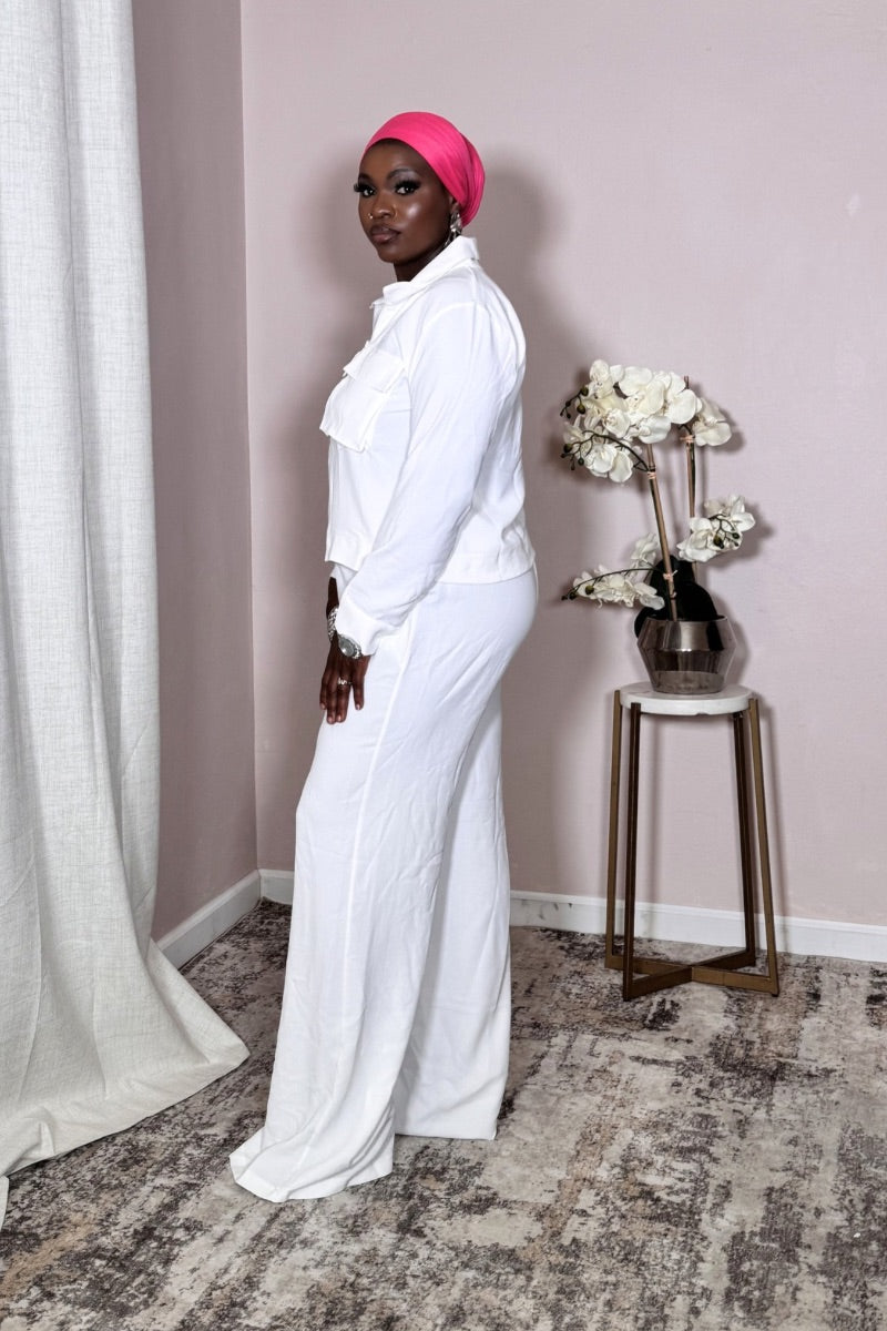 White Utility Cropped Zip Set