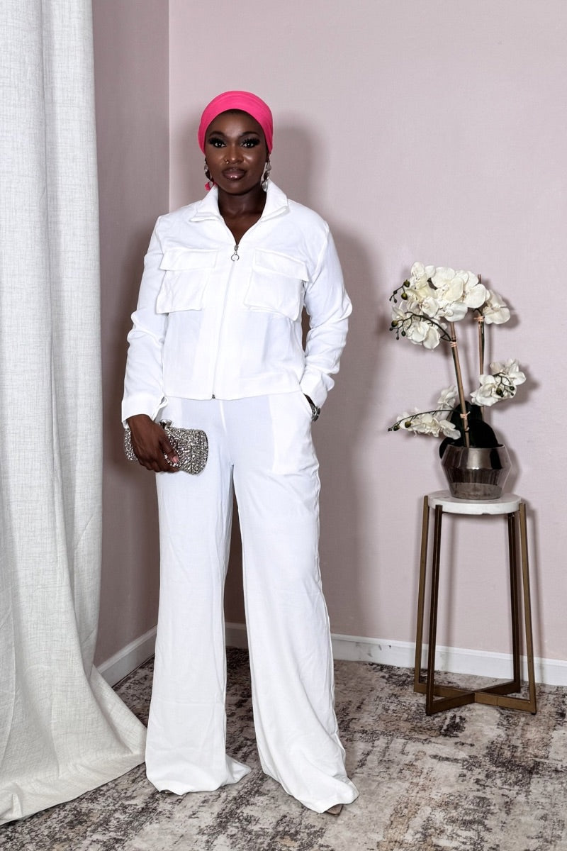 White Utility Cropped Zip Set