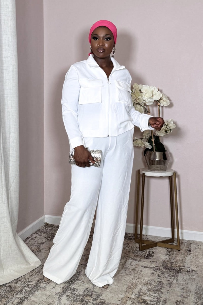White Utility Cropped Zip Set