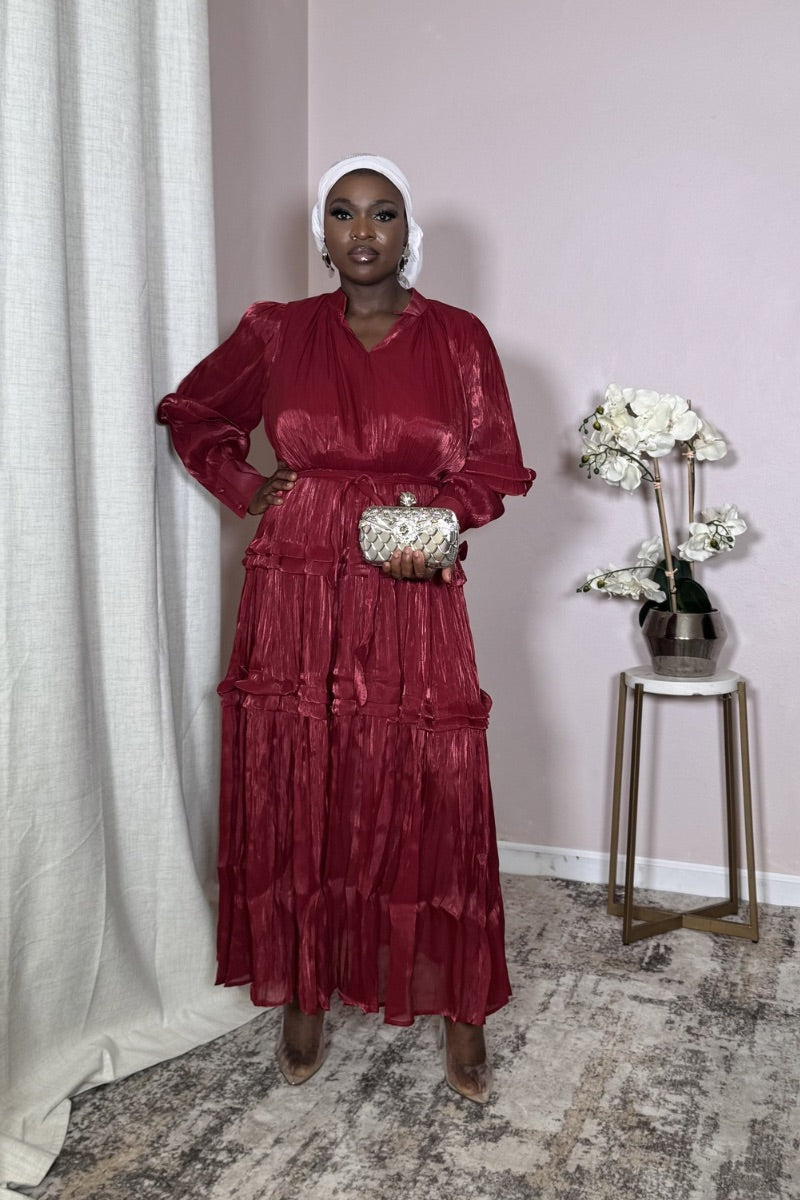 Red Tiered Chiffon Maxi Dress