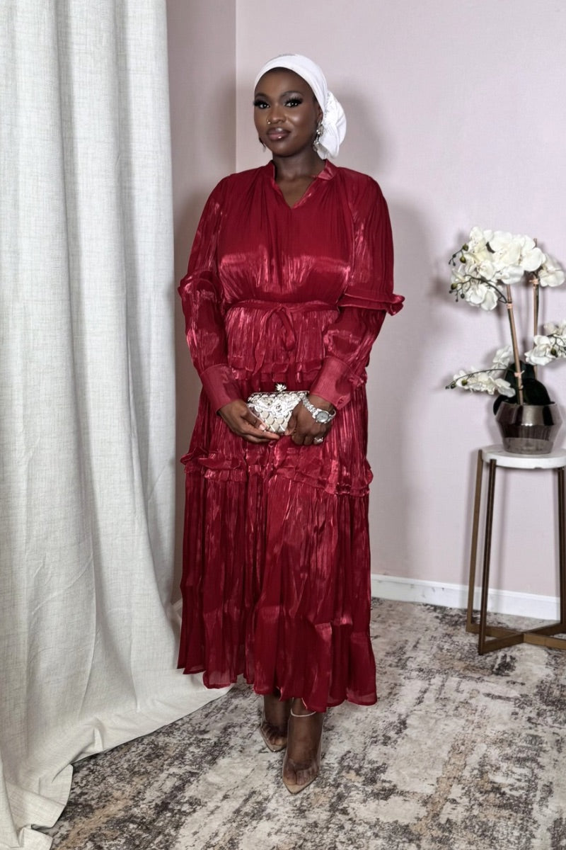 chiffon maxi dress red Tiered Here's How To Cosplay Size_UK 10 style lacing at the Size:AU6