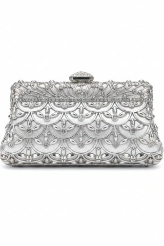 Vespera Scalloped Crystal Clutch — Silver
