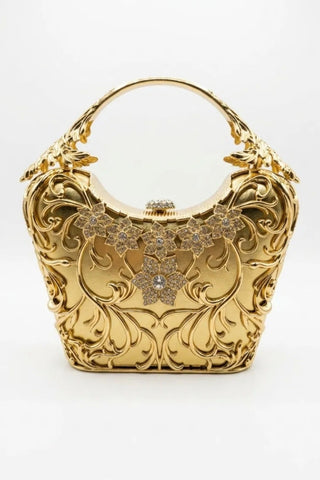 Aurelia Crystal Filigree Clutch — Gold