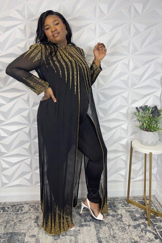 Nida embroideries Hand beaded kimono dress - 2XL / Black