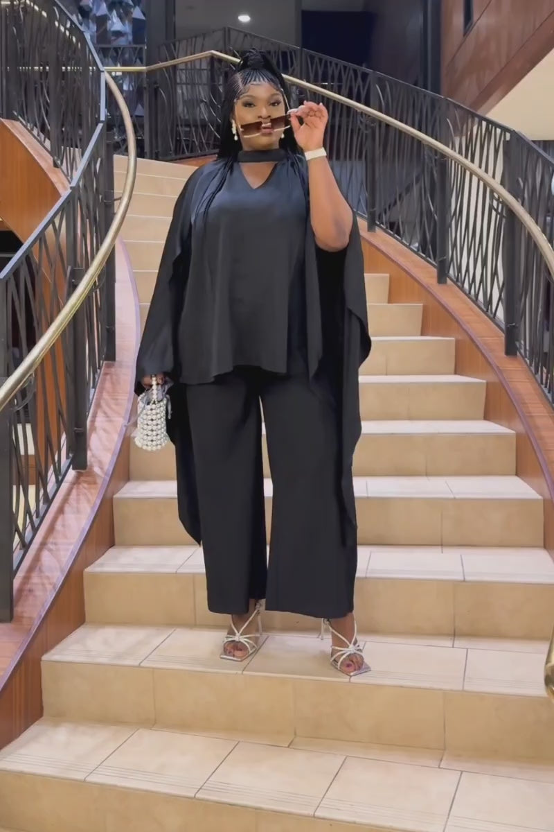 Elegant Black Wide-Leg Pants Set