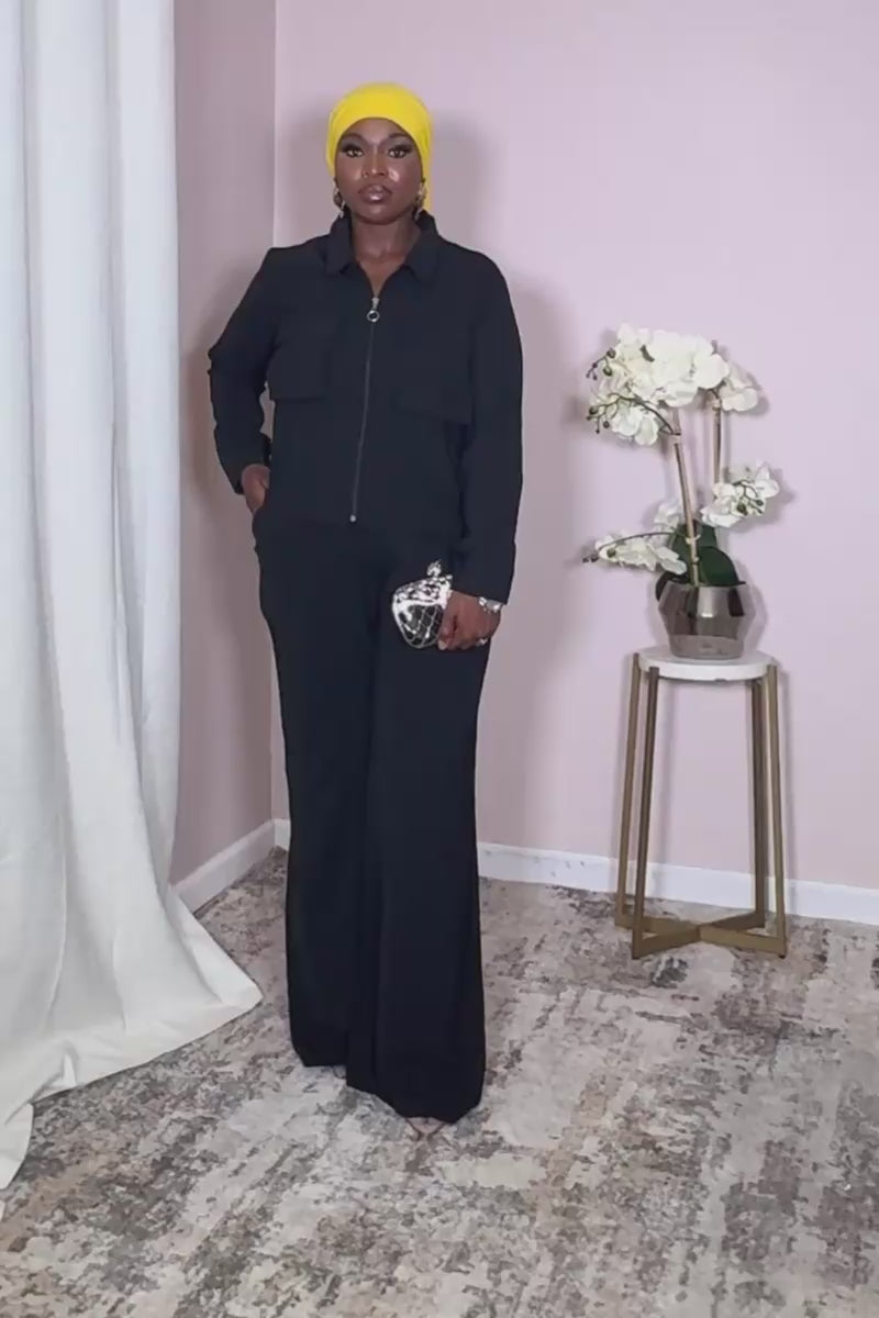 Black Utility Cropped Zip Set