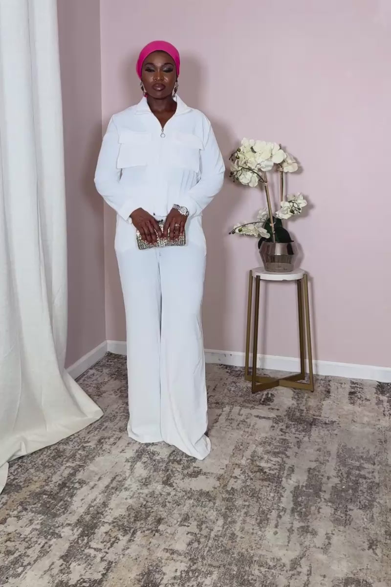 White Utility Cropped Zip Set