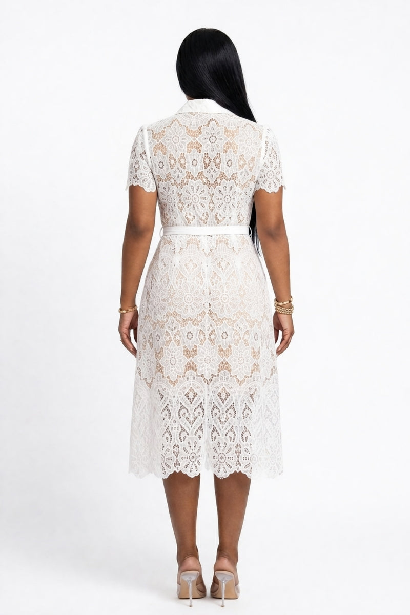 TitleWhite Lace Button-Down
Midi Dress