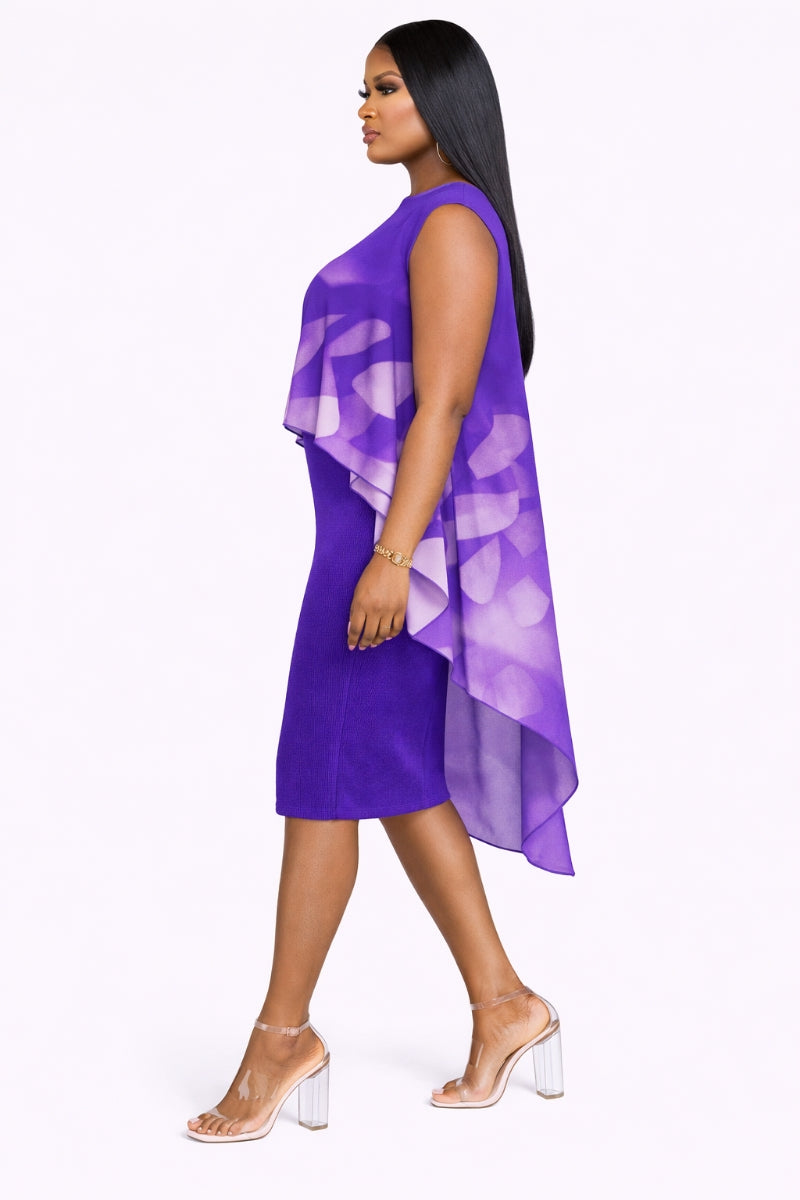 Elegant Purple Layered Midi Dress – Modest Two Piece Style for Women