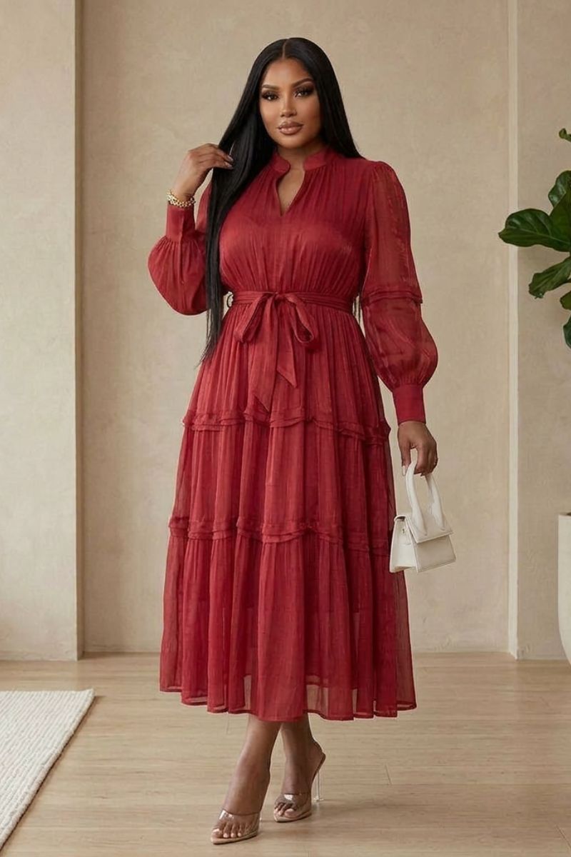 Red Tiered Chiffon
Maxi Dress