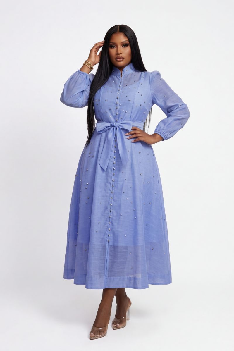Blue Pearl Embellished
Midi Dress