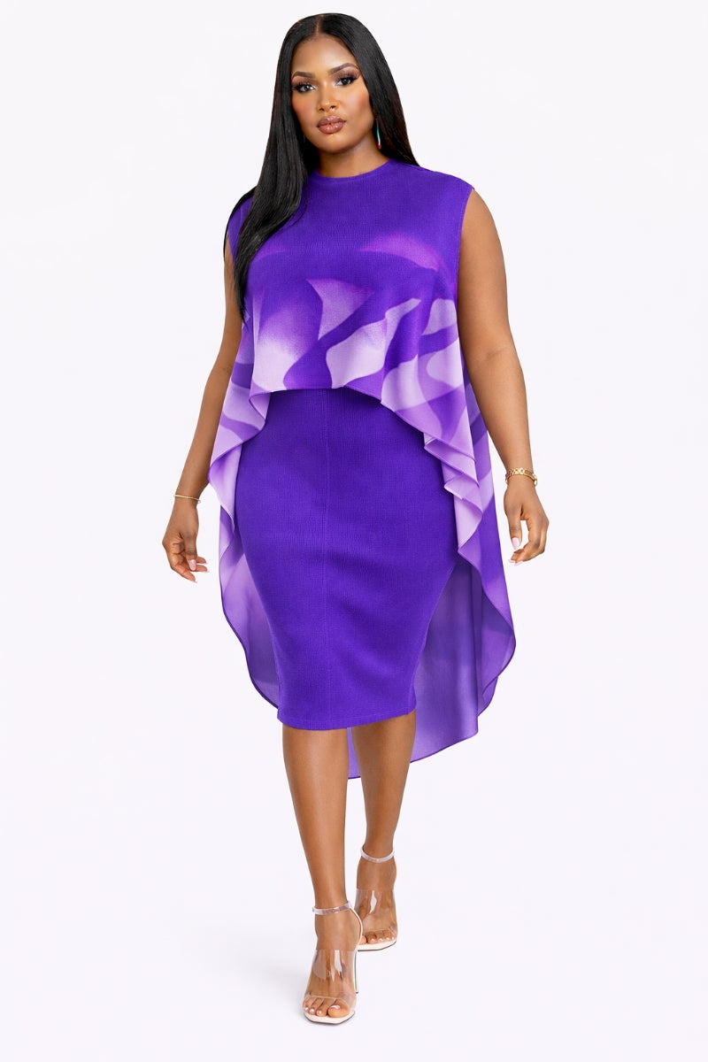 Elegant Purple Layered Midi Dress – Modest Two Piece Style for Women