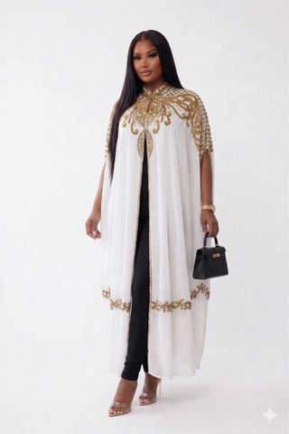 Parvati Hand beaded gown - (XS-3XL) / White/Gold