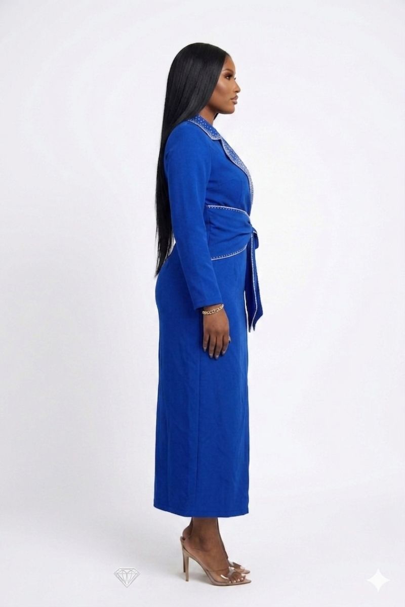 Royal Blue Rhinestone
Wrap Midi Dress