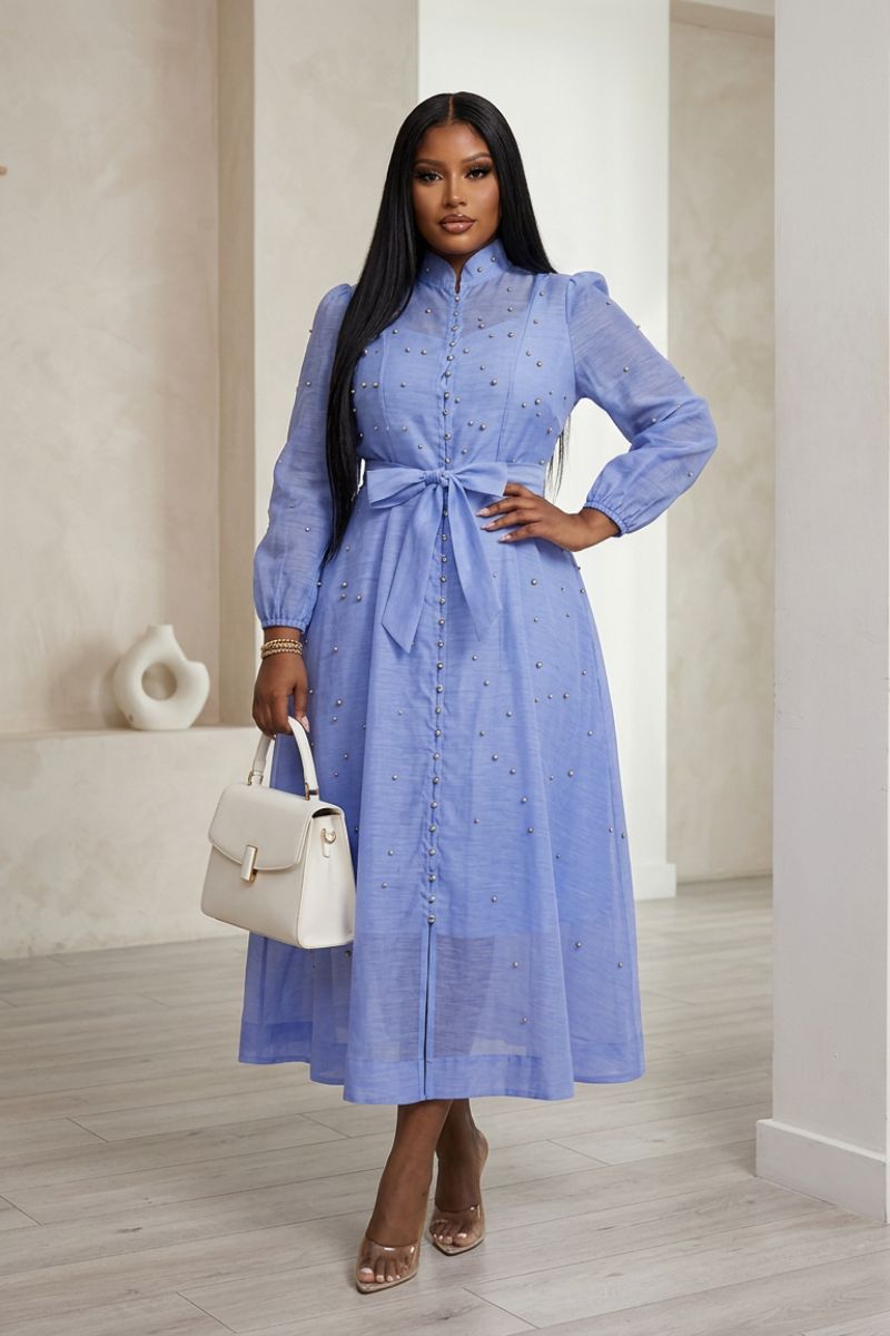 Blue Pearl Embellished
Midi Dress