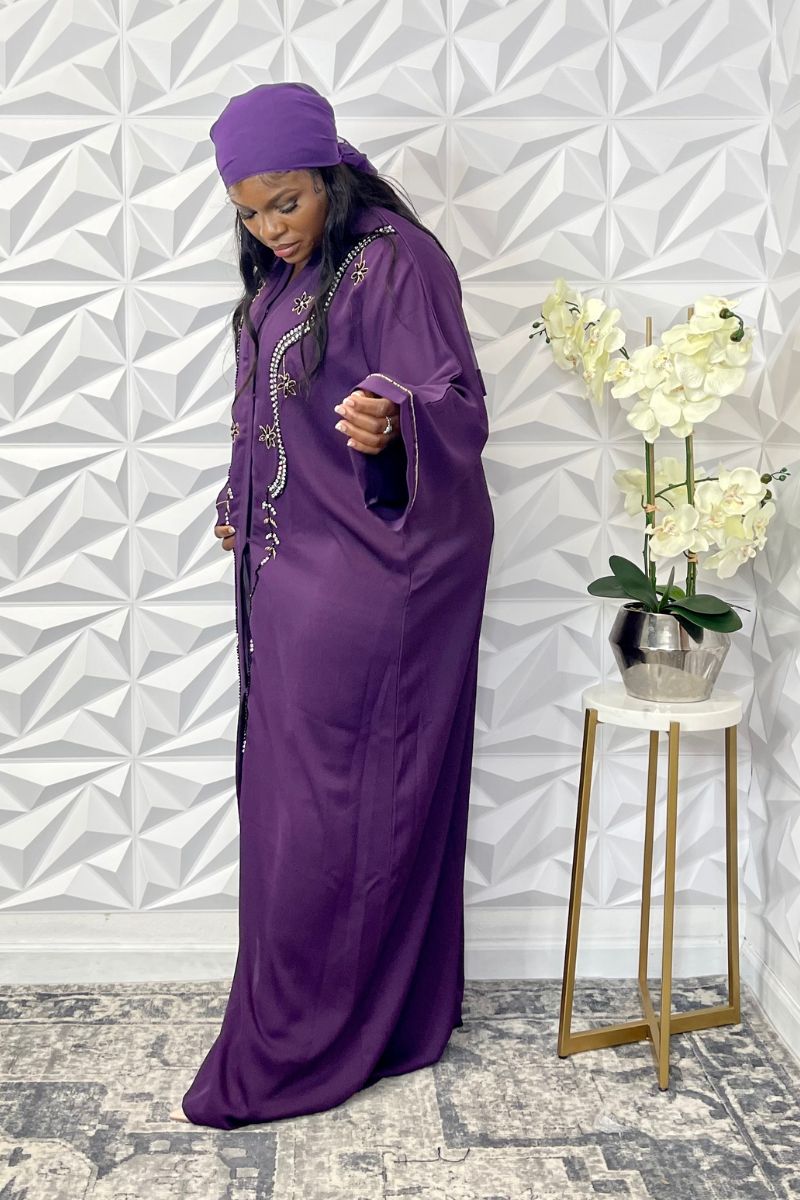 Purple Elegance Embroidered Abaya Set