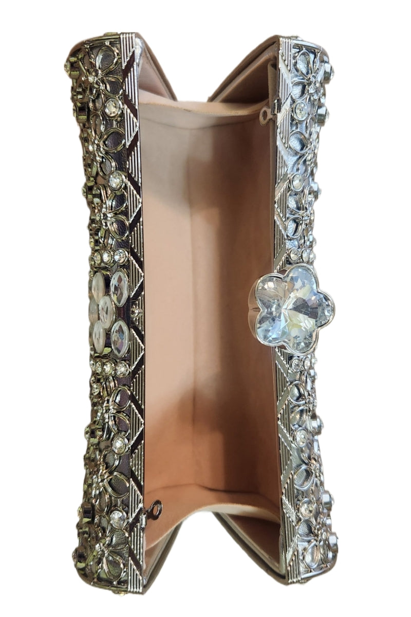 Celeste Floral Mosaic Clutch — Silver