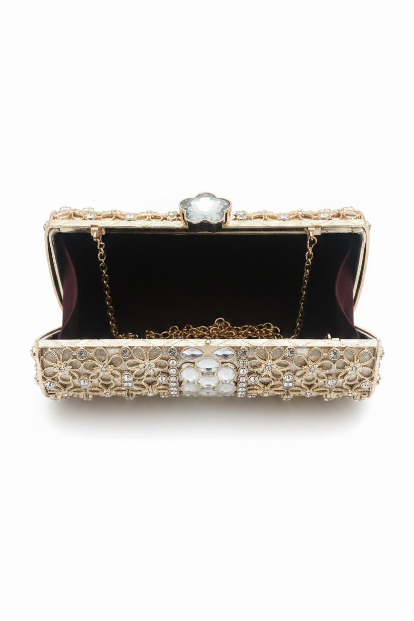 Celeste Floral Mosaic Clutch — Gold