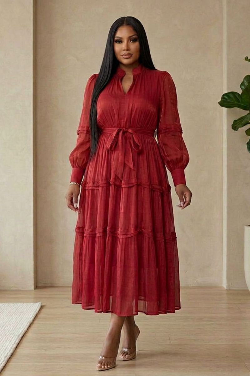 Red Tiered Chiffon
Maxi Dress