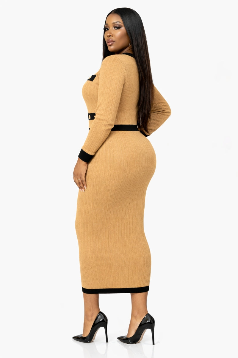 Timeless Grace Khaki & Black Knit Sweater Skirt Set