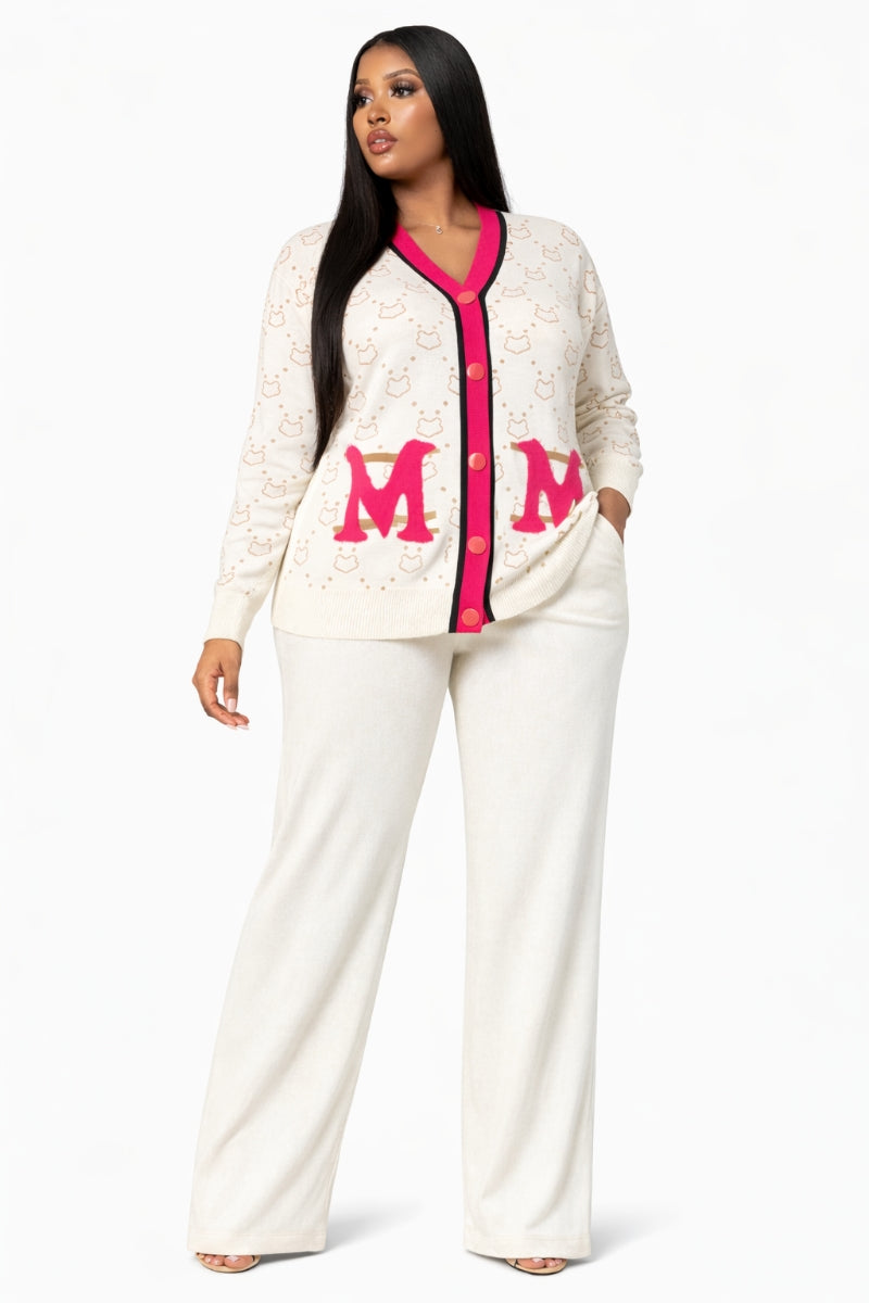 Opulent Shines White Cardigan & Wide-Leg Trouser Set – Elegant Two-Piece Outfit