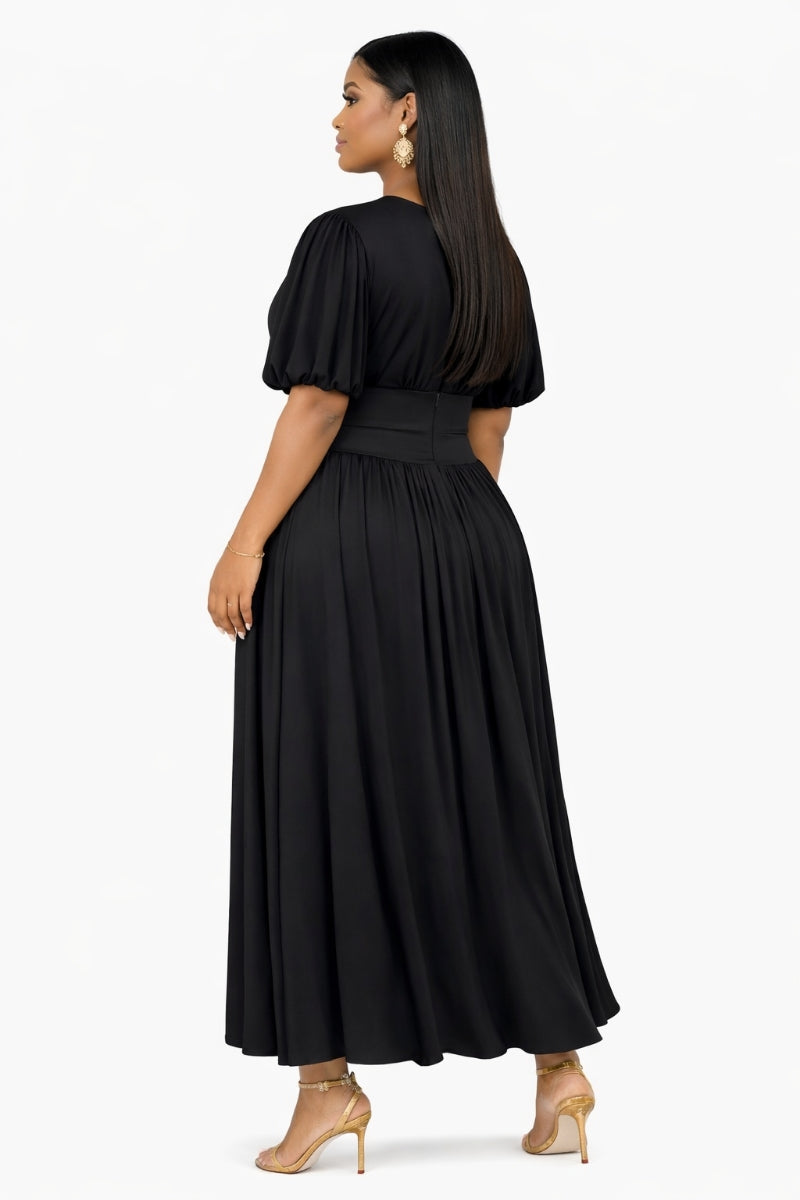 Midnight Majesty Dress – Black Corset Maxi