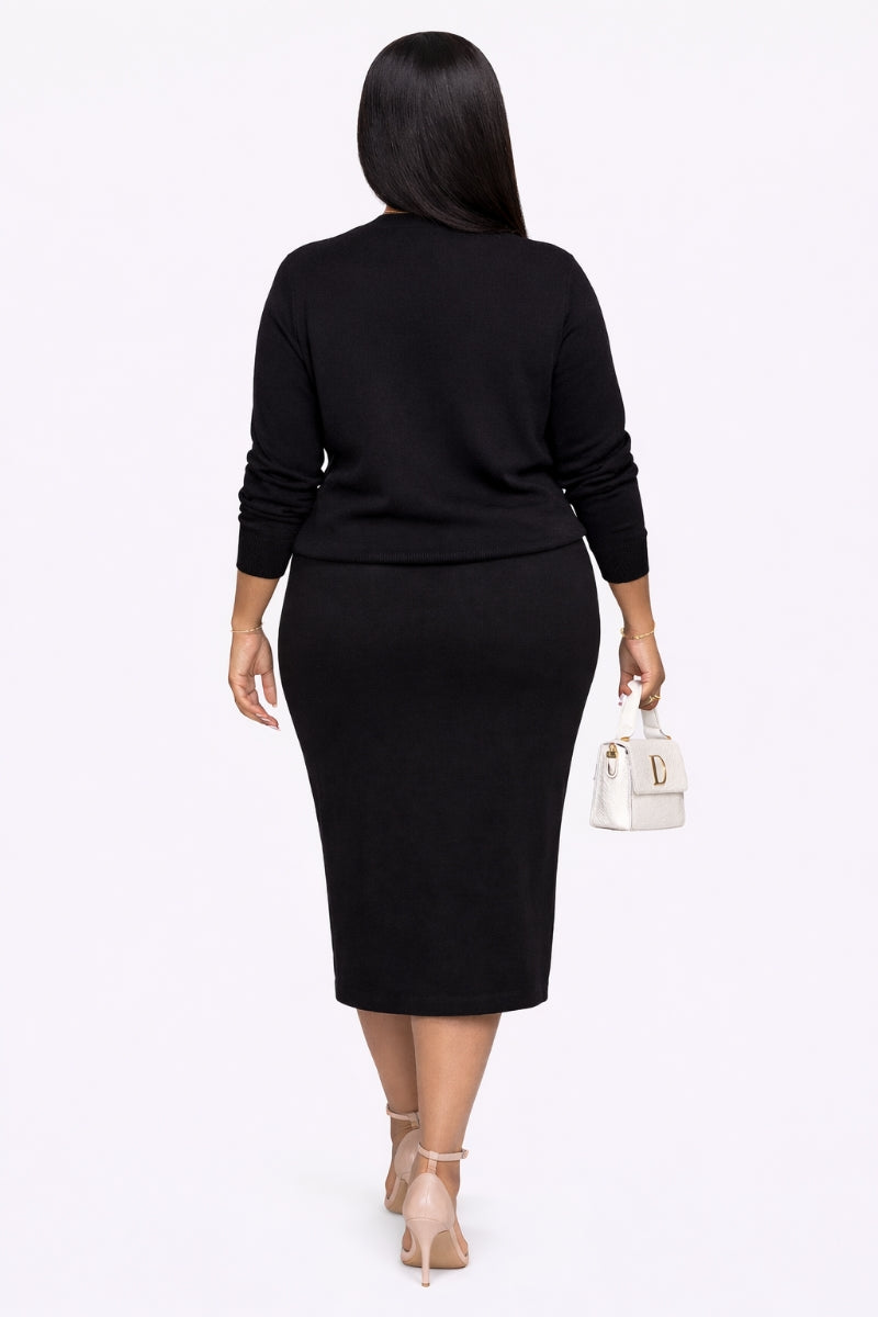 Opulent Shines Floral Knit Cardigan & Midi Skirt Set – Elegant Modest Two Piece Outfit