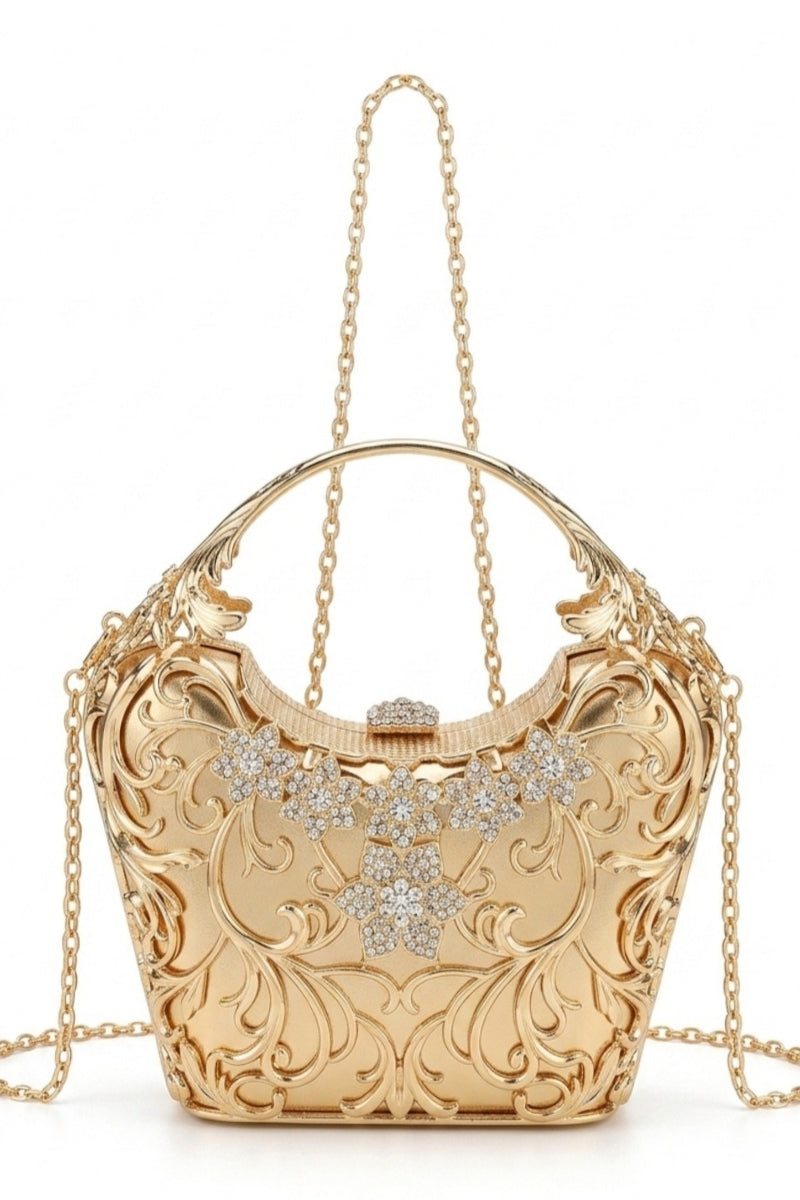 Aurelia Crystal Filigree Clutch — Gold