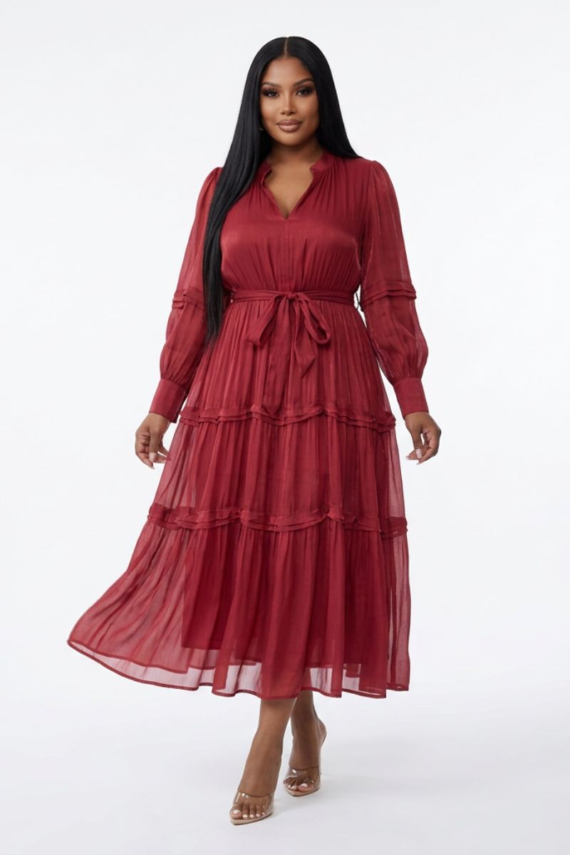Red Tiered Chiffon
Maxi Dress