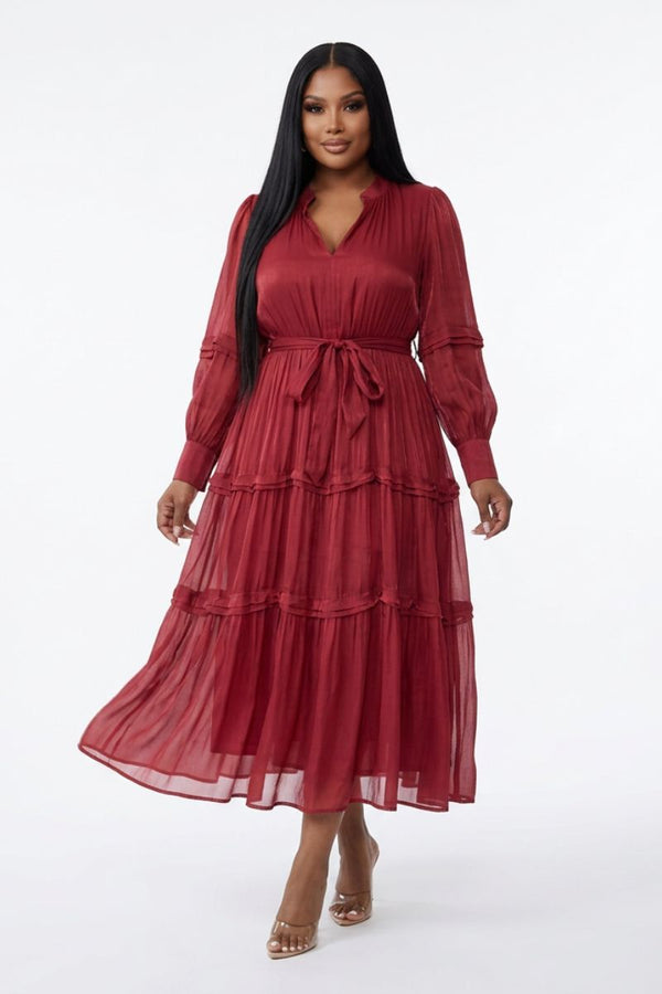 Red Tiered Chiffon Maxi Dress