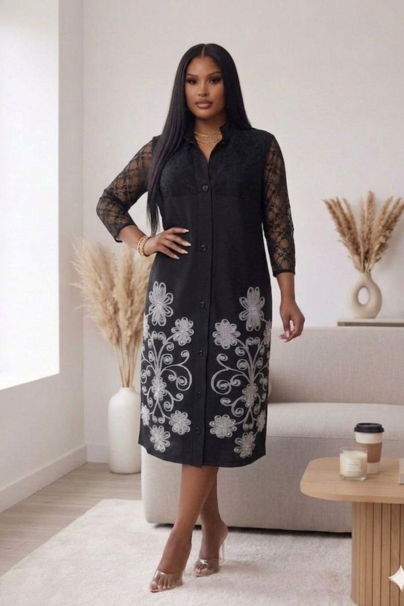 Flirty in Florals Black Sheer Lace Sleeve Dress