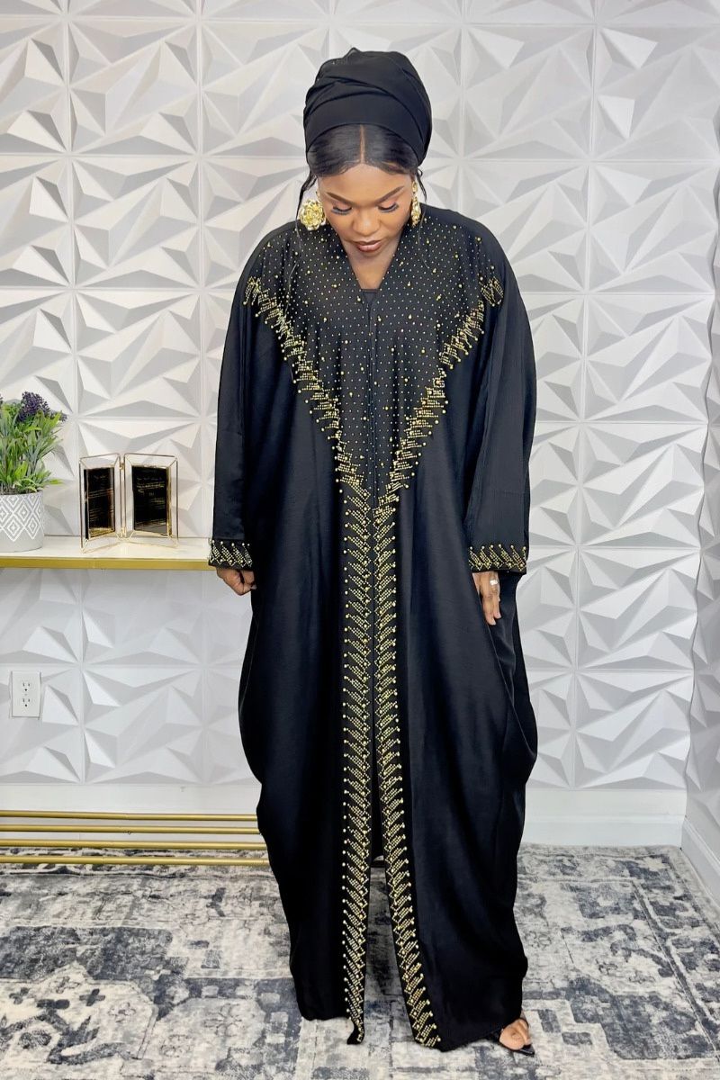 Luxury Crepe Robe Set with Embellishments & Head Tie