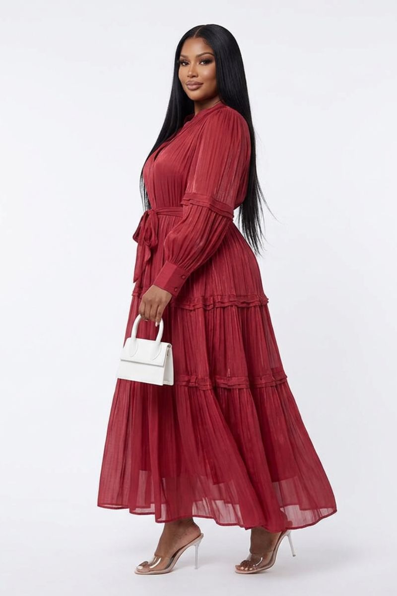 Red Tiered Chiffon
Maxi Dress