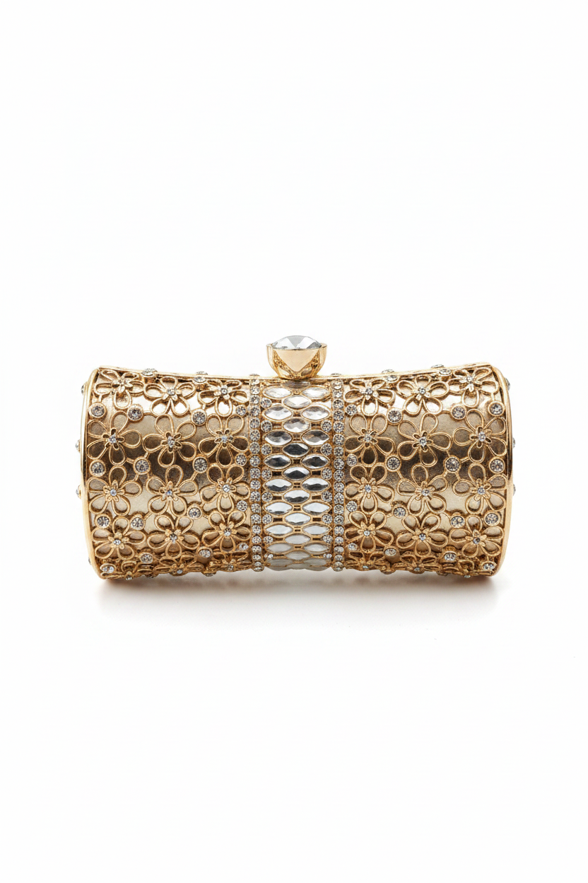 Celeste Floral Mosaic Clutch — Gold